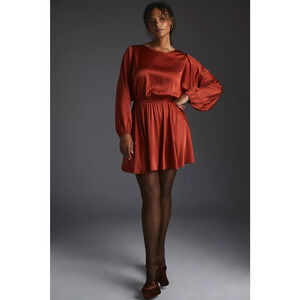 New Anthropologie Caballero Long-Sleeve Mini Dress $180 SMALL Red Motif